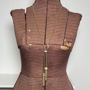 Vintage Goldtone Opera Length Tassel Necklace Rhinestone Accents